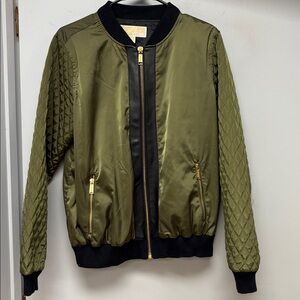 MICHAEL Michael Kors Women’s Olive Green Quilted Sleeve Bomber Jacket – Size L